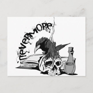 Poe Nevermore Raven Skull & Book Postcard