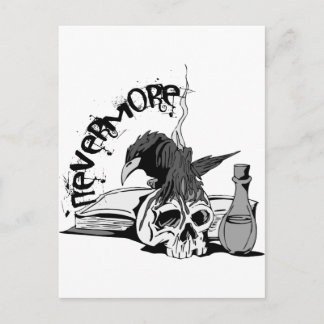 Poe Nevermore Raven Skull & Book Postcard