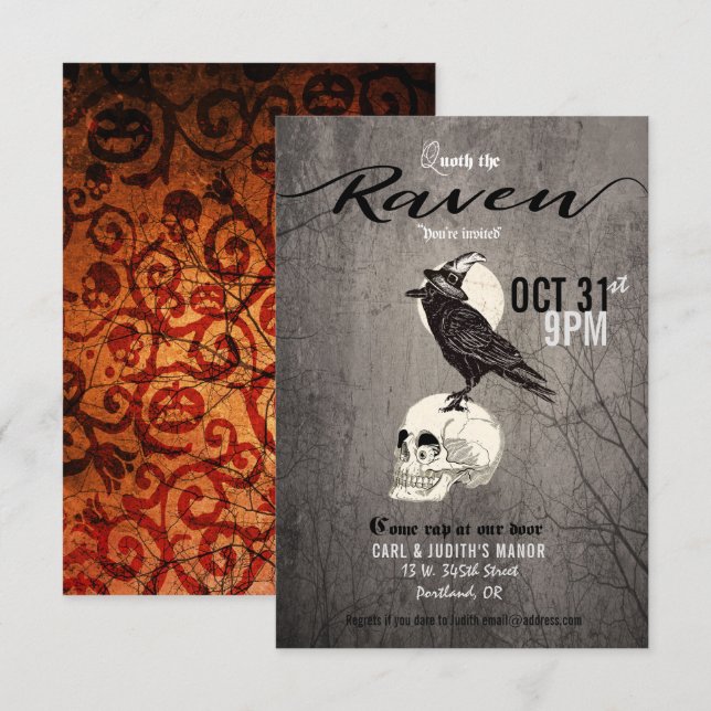 Poe Raven Halloween Party Invitation (Front/Back)
