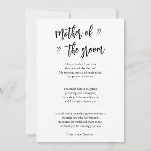 Poem Card For Mother of the groom hearts