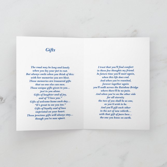 Poem Female Pet Loss Sympathy FLST Folded Card (Inside)