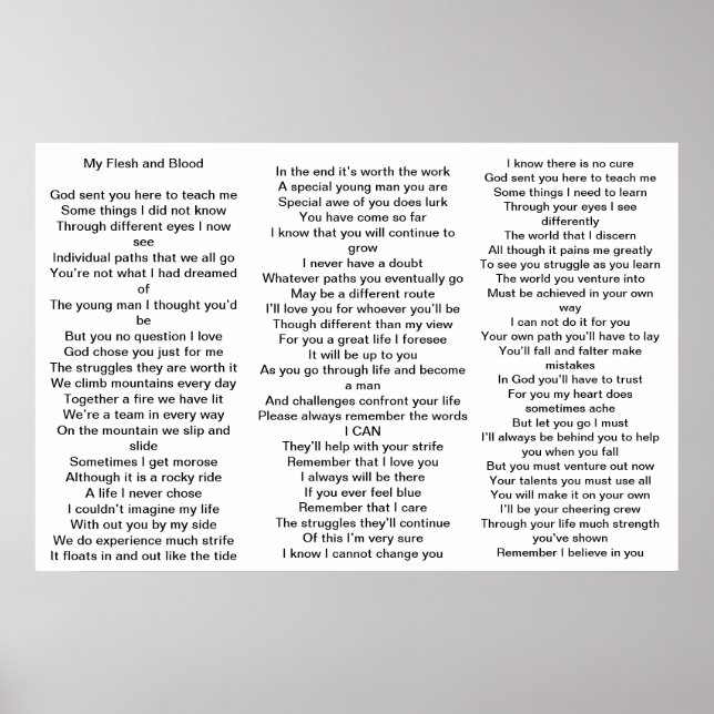 Poem for parents of kids with Aspergers syndrome Poster (Front)