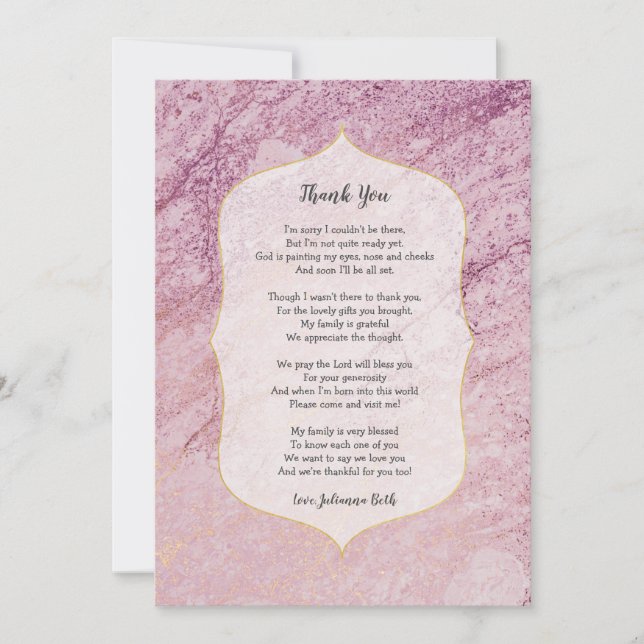 Poem girl baby shower thank you - rose gold card (Front)