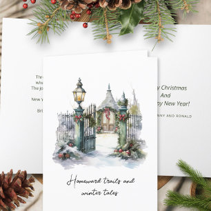 Poem Green Red Snow Nordic Winter Scene Christmas Holiday Card