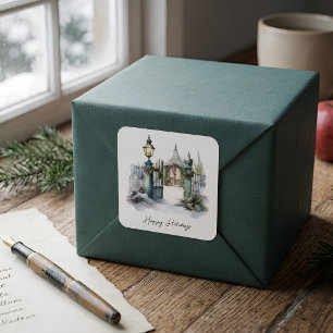 Poem Green Red Snow Scandi Winter Christmas Wreath Square Sticker