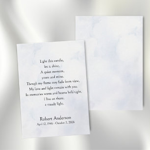 Poem Memorial Light A Candle Celebration of Life Place Card