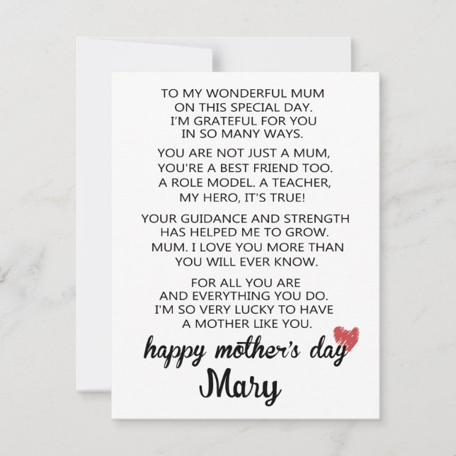 Poem Mothers Day Card From Daughter, Mother's Day  (Front)
