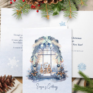 Poem Nordic Blue Ornament Foliage Christmas Window Holiday Card