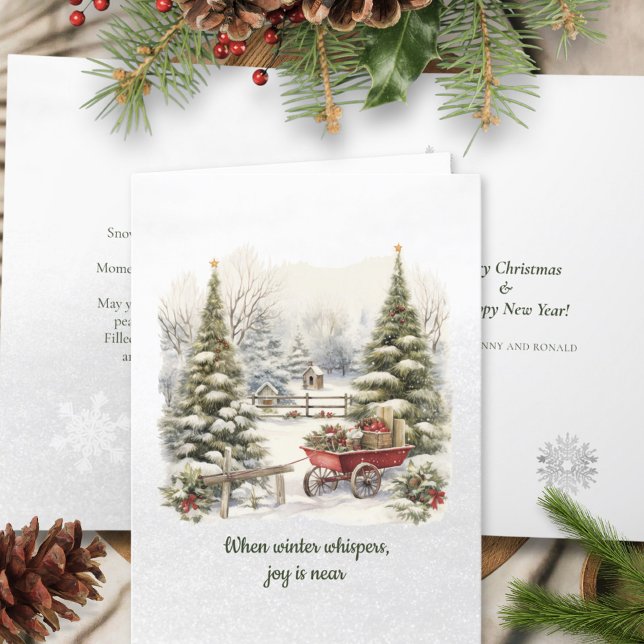 Poem Nordic Green Snow Pine Forest Christmas Tree Holiday Card (Creator Uploaded)