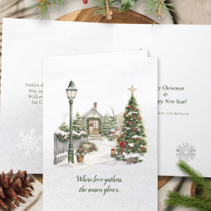 Poem Nordic Winter Green Snow Farmhouse Christmas Holiday Card
