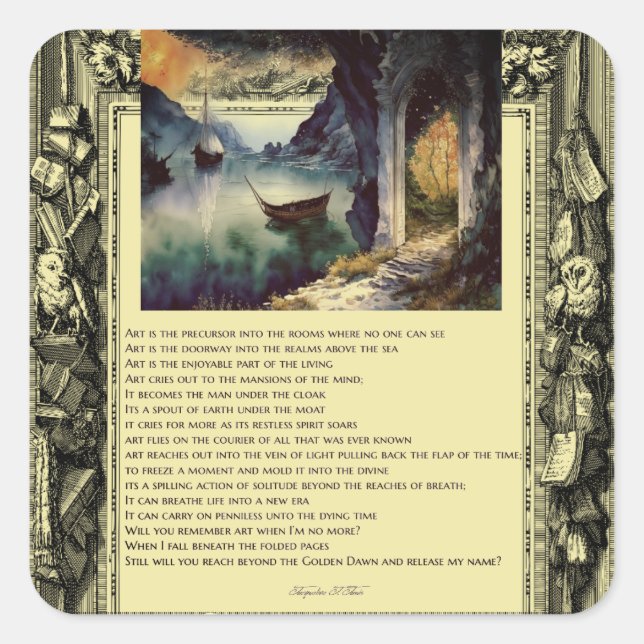Poem On Art Boats Water Pond Square Sticker (Front)