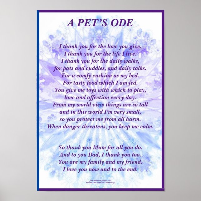 Poem: Pet Adoring Owner, Semi Gloss Wall Poster PB (Front)