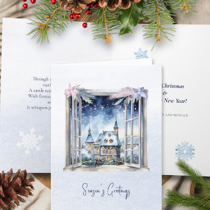 Poem Scandi Winter Blue Leaves Snowflake Christmas Holiday Card