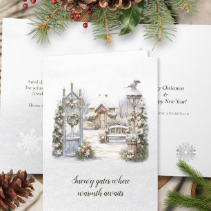 Poem Scandi Winter Green White Snowflake Christmas Holiday Card