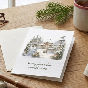 Poem Scandi Winter Green White Snowflake Christmas Holiday Card