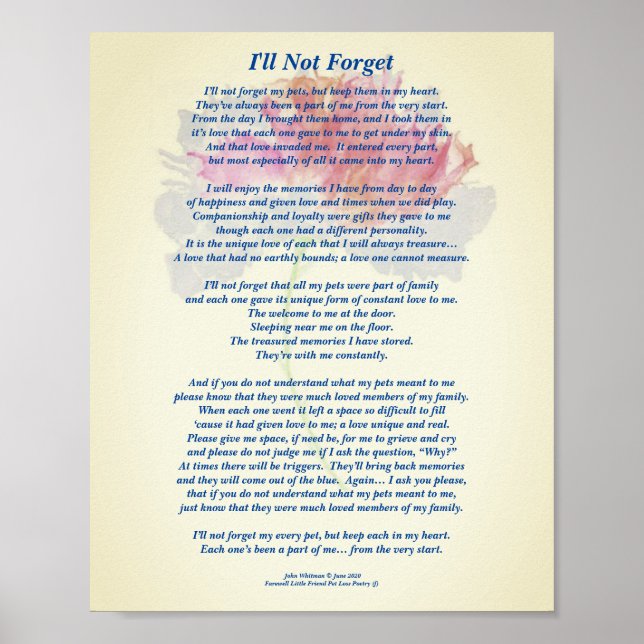 Poem: Special Memories Of A Pet, FLST Poster Matte (Front)