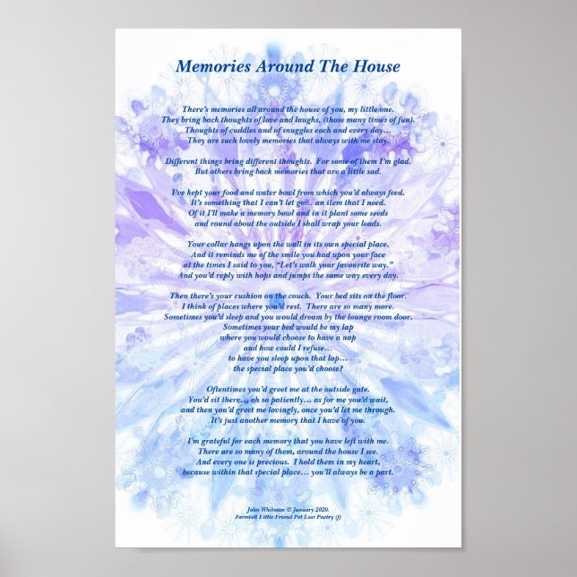 Poem: Special Memories Of A Pet, Poster (Matte) (Front)