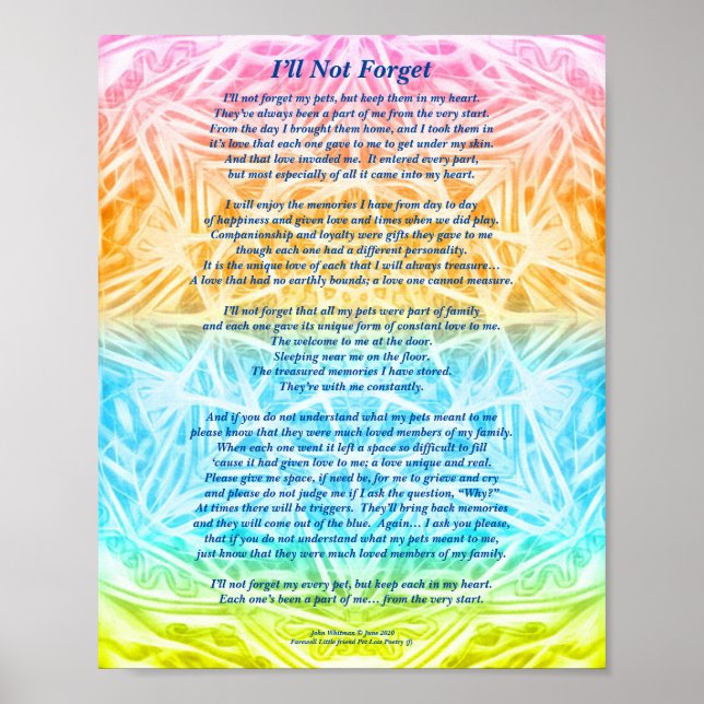Poem: Special Memories Of Pets, POBY Poster Matte (Front)
