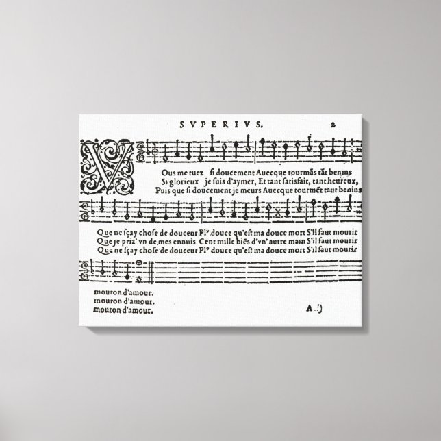 Poem to music by Jean Antoine de Baif Canvas Print (Front)