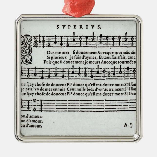 Poem to music by Jean Antoine de Baif Metal Tree Decoration (Front)