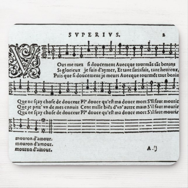 Poem to music by Jean Antoine de Baif Mouse Mat (Front)