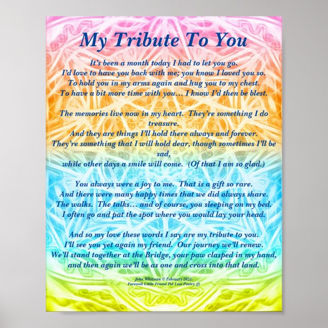 Poem: Tribute to a Deceased Pet PBPY Poster Matte (Front)