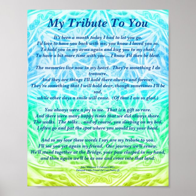 Poem: Tribute to a Deceased Pet YGB Poster Matte (Front)