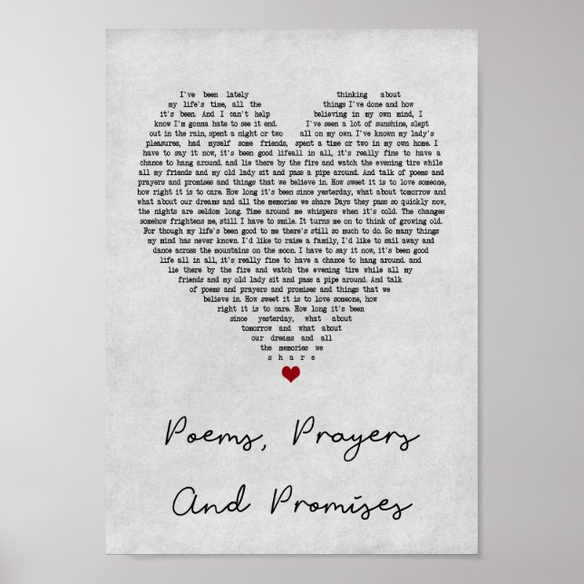 Poems Prayers And Promises Grey Heart Song Lyric Poster (Front)