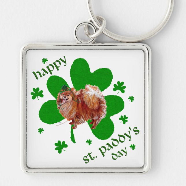 Poeranian St Patrick's Day Key Ring (Front)