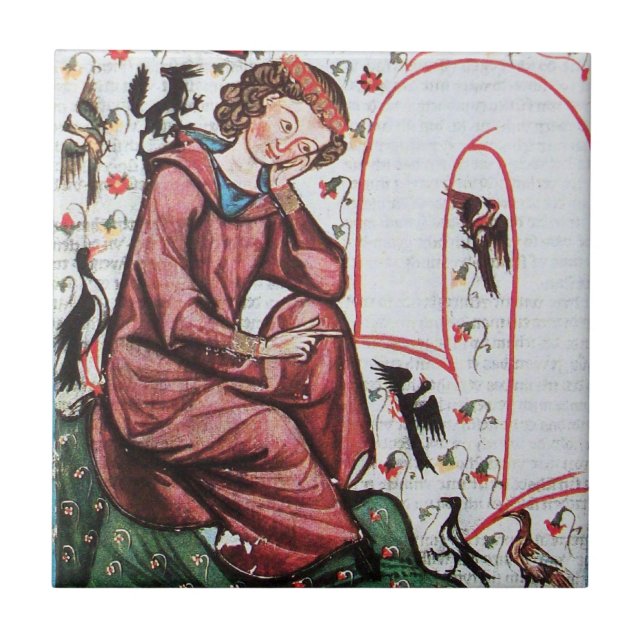 POET IN THE GARDEN OF BIRD Mediaeval Miniature Tile (Front)