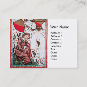 POET IN THE GARDEN OF BIRDS Mediaeval Miniature Business Card