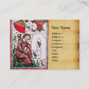 POET IN THE GARDEN OF BIRDS Mediaeval Parchment Business Card