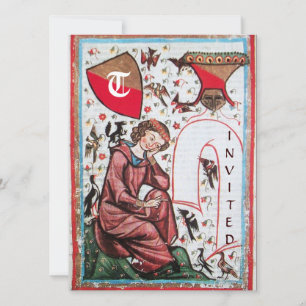 POET IN THE GARDEN OF BIRDS MONOGRAM INVITATION