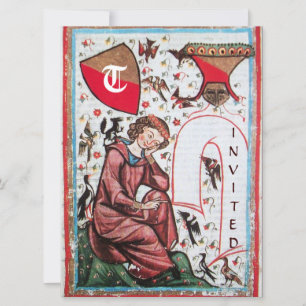 POET IN THE GARDEN OF BIRDS MONOGRAM INVITATION