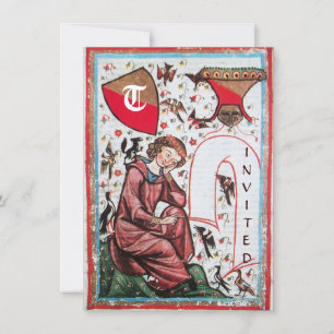 POET IN THE GARDEN OF BIRDS MONOGRAM INVITATION