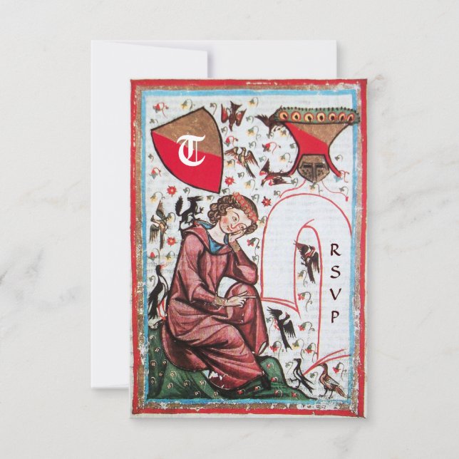 POET IN THE GARDEN OF BIRDS MONOGRAM rsvp Invitation (Front)