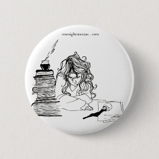 Poetgirl pin. 6 cm round badge