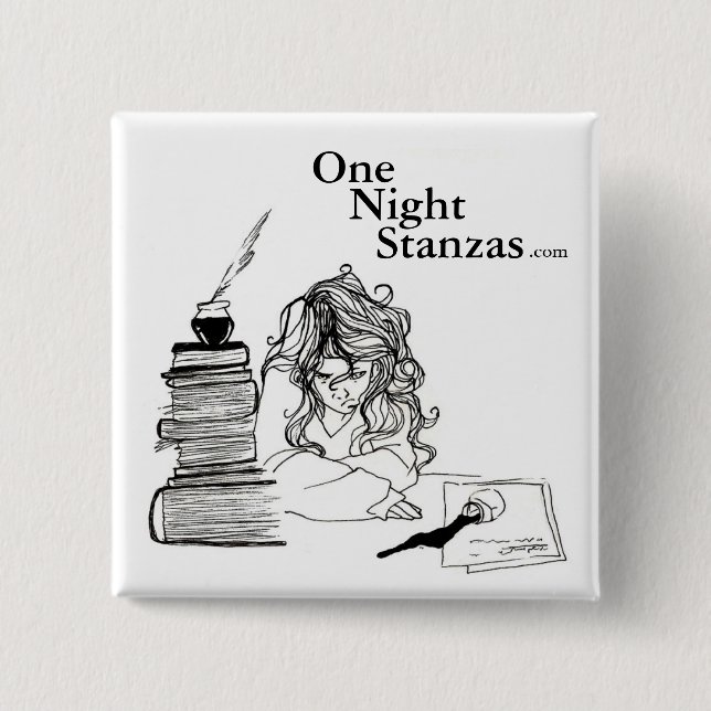 Poetgirl pin, square 15 cm square badge (Front)