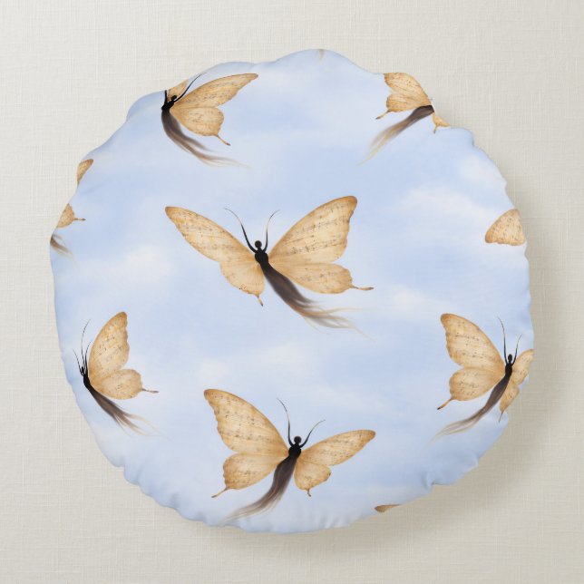 Poetic Butterfly Form - Blue Sky Round Cushion (Back)