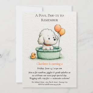 Poetic & Minimalist Puppy Pool Party Invitation