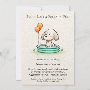 Poetic & Minimalist Puppy Pool Party Invitation