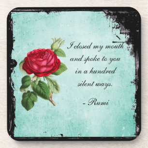 Poetic Rumi Quote Typography with Vintage Red Rose Coaster