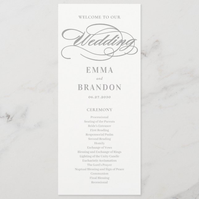 Poetic Script EDITABLE COLOR Wedding Program Programme (Front)