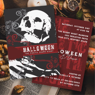 Poetic Skeleton Death Scary Gothic Halloween Party Invitation