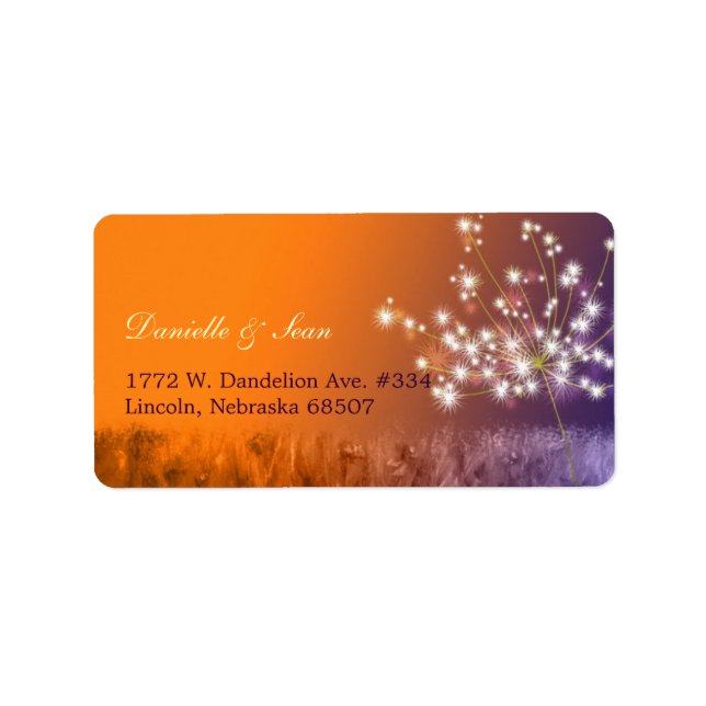 Poetic Twilight Dandelion Wedding Address Label (Front)