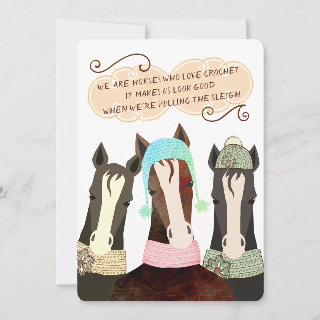 Poetry horses Christmas handmade crochet hat scarf Holiday Card (Front)