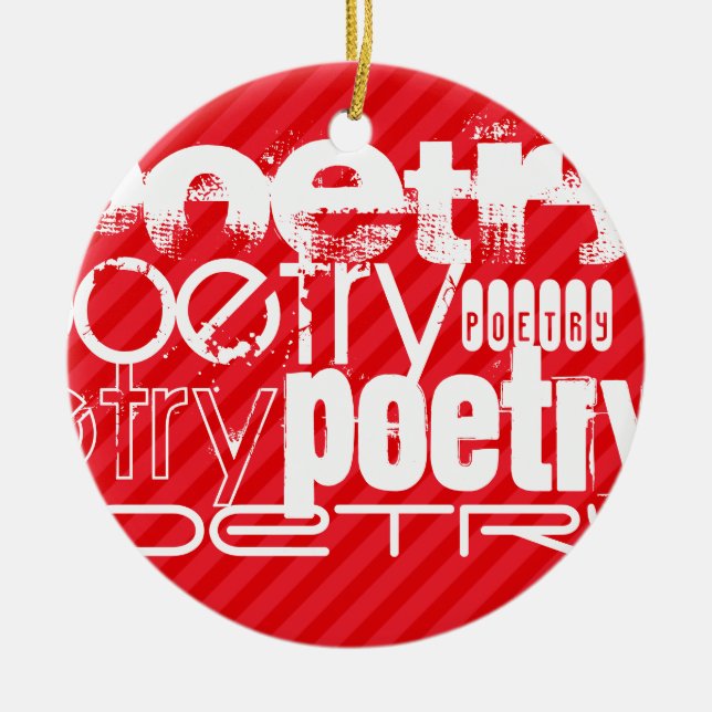 Poetry; Scarlet Red Stripes Ceramic Tree Decoration (Front)