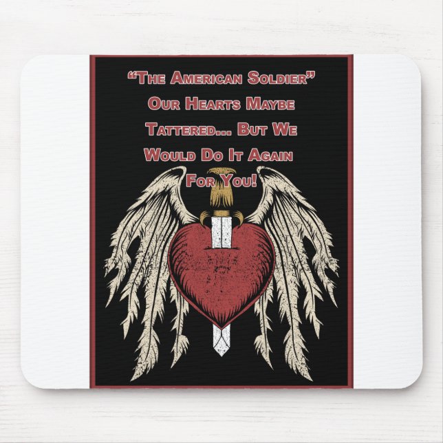 Poignant American Soldier Tattered Hearts Mouse Mat (Front)