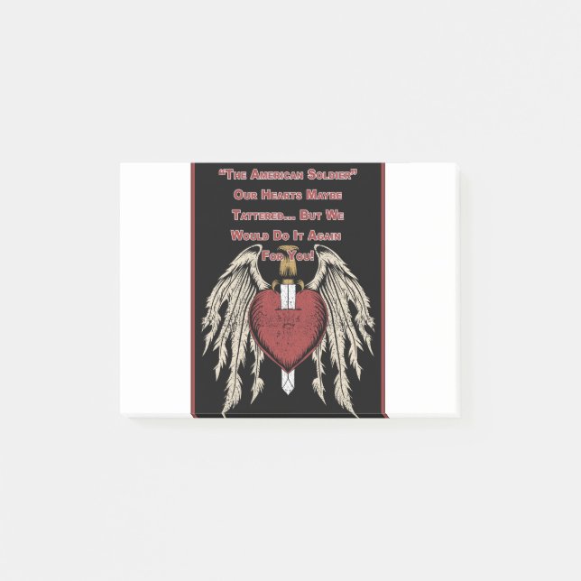 Poignant American Soldier Tattered Hearts Post-it Notes (Front)