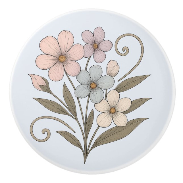 Poignée en Céramique douceur du matin, florale Ceramic Knob (Front)
